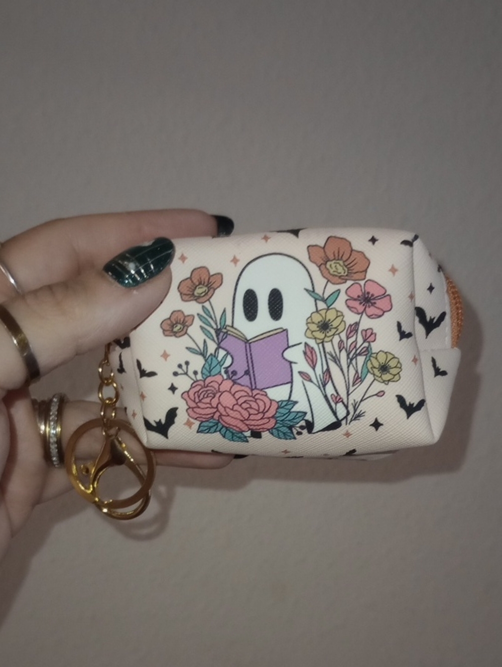 Cute Ghost Bag charm/ Keychain Pouch - Cream